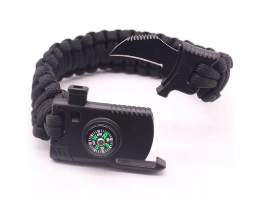 Multifunktsionaalne hädaabikäevõru noa, signaalvile, kompassi ja tulekiviga - ellujäämiskäevõru - hädaabikäevõru - hädaolukorras orienteerumine/avariitulekahju - välikäevõru - must