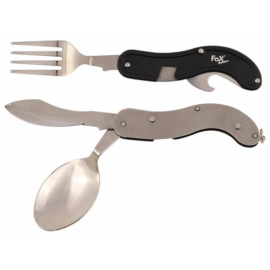 Taskunoaga söögiriistad 4-ühes terved söögiriistad nuga kahvel lusikaga pudeliavaja saab kasutamiseks lahti võtta kaheks osaks
