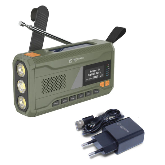 ACE mini hädaabiraadio koos DAB+, vända ja päikeseenergia, toitepanga, taskulambi ja USB-C ühendusega