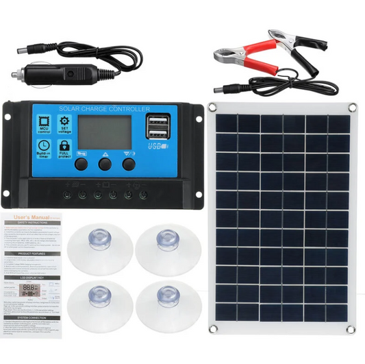 100 vatti päikesepaneel koos kontrolleriga - krokodilliklambriga - klambritega - autolaadijaga