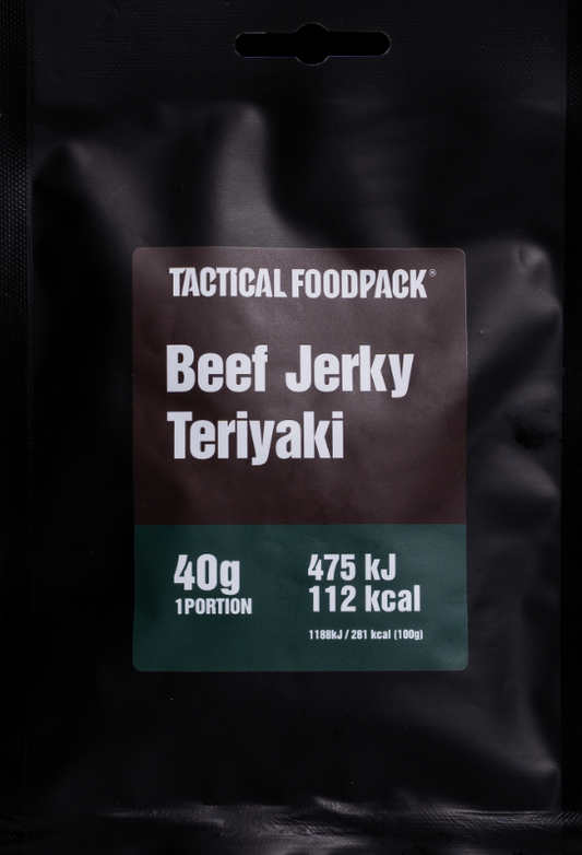 Beef Jerky Teriyaki 40 grammi (kuivatatud liha) - suupiste - hädaolukord/hädatoit - hädaolukord/hädatoit - hädaabipakk/toidupakk - toiduratsioon - ellujäämisratsioon - ellujäämistoit - toitained/toitumine